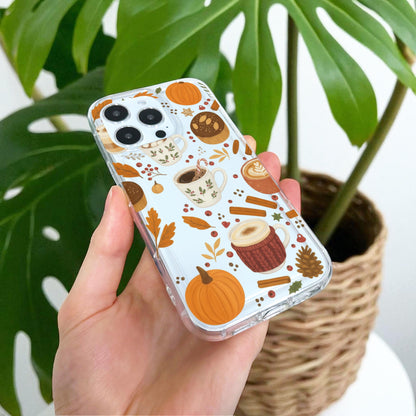 Autumn Pumpkin Coffee Clear Phone Case for iPhone 17 16 15 14 13 12 11 11 Pro Max Mini 7 8 XR X Shockproof Slim Phone Cover Custom Name