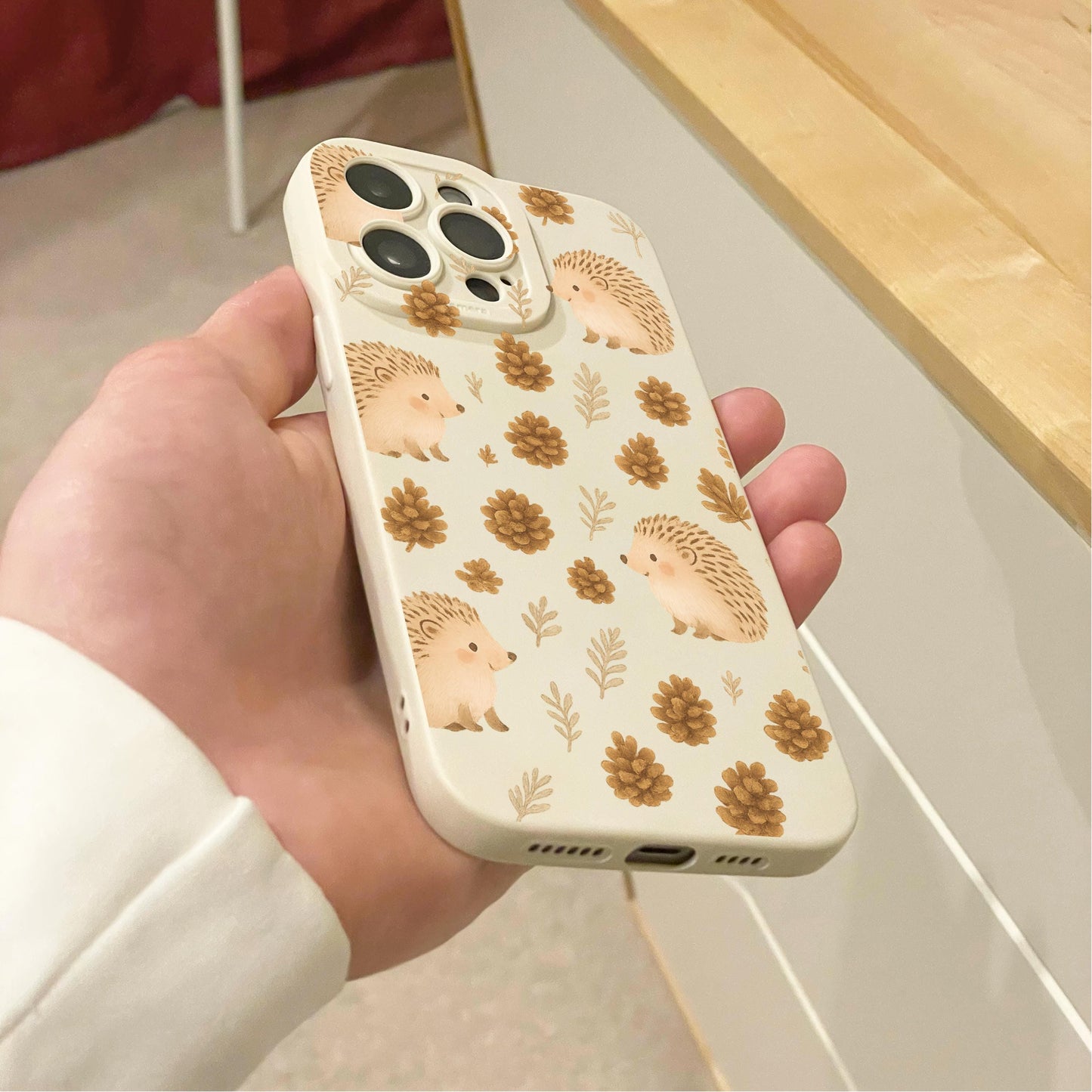 Hedgehog Pinecone Beige Phone Case for iPhone 17 16 15 14 13 12 11 11 Pro Max Mini 7 8 XR XS X Shockproof Phone Cover with Custom Name