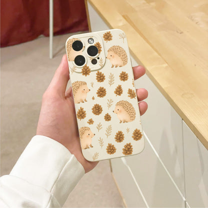 Hedgehog Pinecone Beige Phone Case for iPhone 17 16 15 14 13 12 11 11 Pro Max Mini 7 8 XR XS X Shockproof Phone Cover with Custom Name