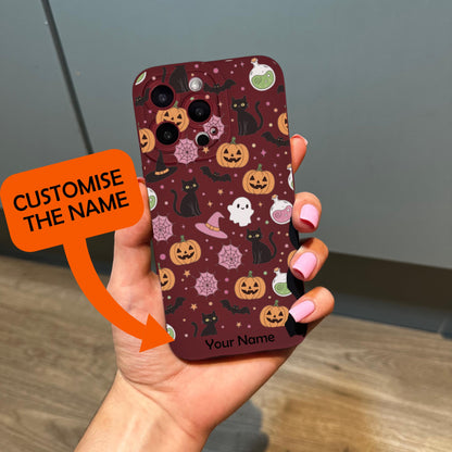 Halloween Ghost Pumpkin Burgundy Phone Case for iPhone 17 16 15 14 13 12 11 11 Pro Max Mini 7 8 XR XS X Shockproof Phone Cover Custom Name