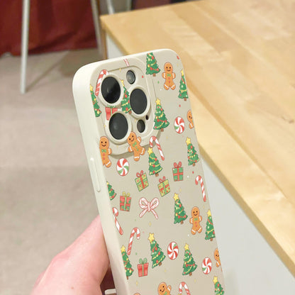 Christmas Tree Gingerbread Cane Bow Beige Phone Case for iPhone 17 16 15 14 13 12 11 11 Pro Max Mini 7 XR Shockproof Phone Cover Custom Name