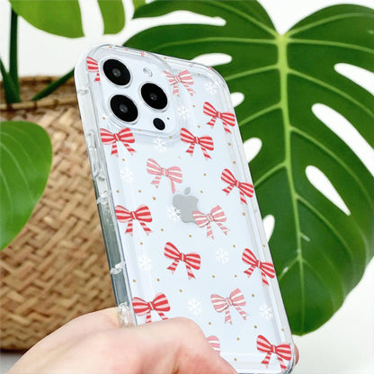 Pink Red Bow Snowflake Clear Phone Case for iPhone 17 16 15 14 13 12 11 11 Pro Max Mini 7 8 XR X Shockproof Slim Phone Cover Customised Name