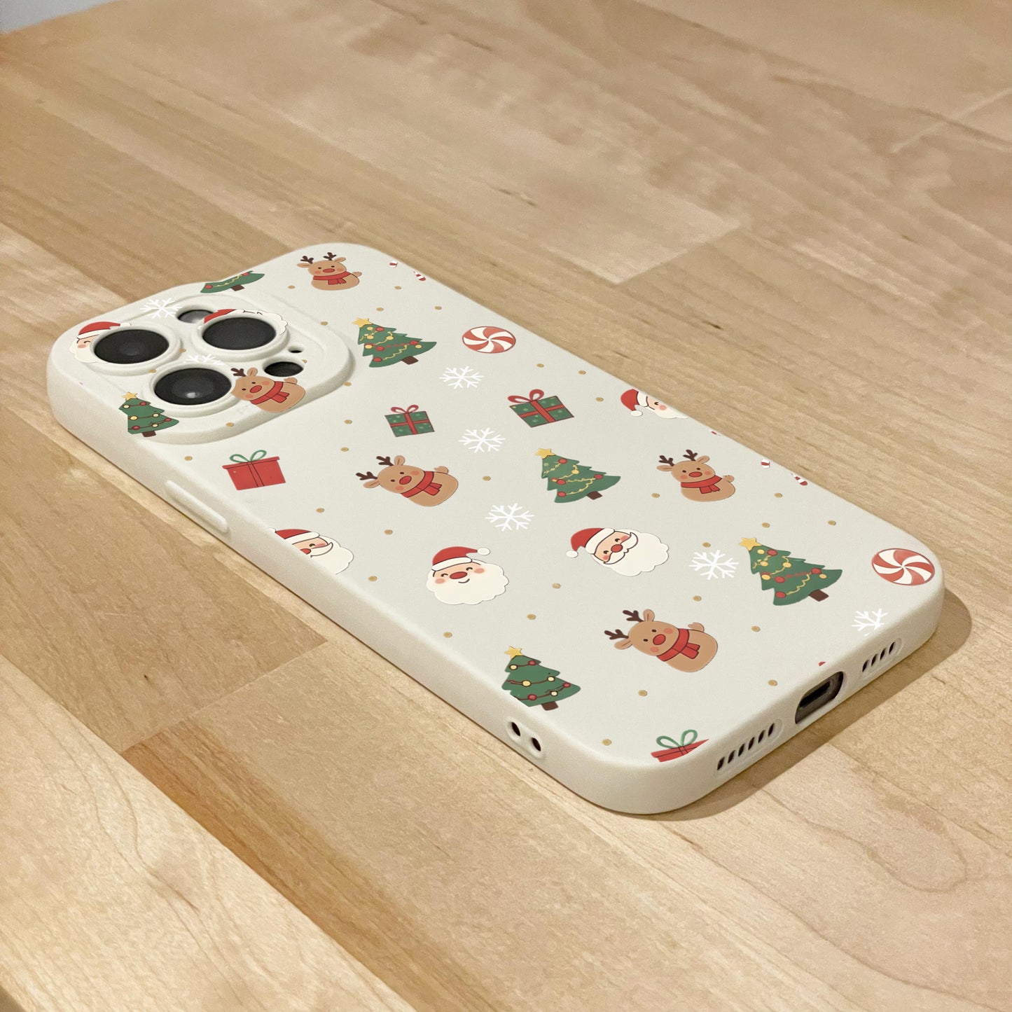 Christmas Tree Rudolph Snowflake Beige Phone Case for iPhone 17 16 15 14 13 12 11 11 Pro Max Mini 7 XR Shockproof Phone Cover Custom Name