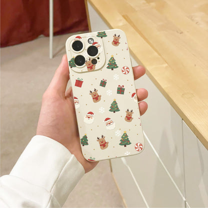 Christmas Tree Rudolph Snowflake Beige Phone Case for iPhone 17 16 15 14 13 12 11 11 Pro Max Mini 7 XR Shockproof Phone Cover Custom Name