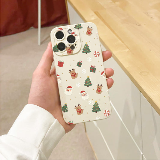Christmas Tree Rudolph Snowflake Beige Phone Case for iPhone 17 16 15 14 13 12 11 11 Pro Max Mini 7 XR Shockproof Phone Cover Custom Name
