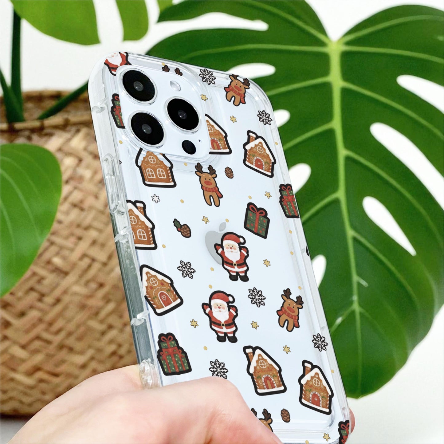 Christmas Santa Rudolph Clear Phone Case for iPhone 17 16 15 14 13 12 11 11 Pro Max Mini 7 8 XR X Shockproof Slim Phone Cover Custom Name