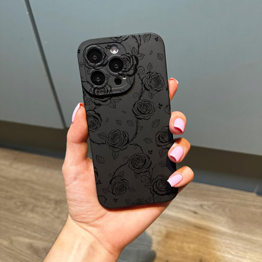 Rose Floral Pattern Black Phone Case for iPhone 17 16 15 14 13 12 11 11 Pro Max Mini 7 8 XR XS X Shockproof Phone Cover with Customised Name