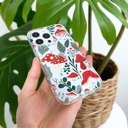 Red Mushroom Clear Phone Case for iPhone 17 16 15 14 13 12 11 11 Pro Max Mini 7 8 XR XS X Shockproof Silicone Phone Cover Custom Name