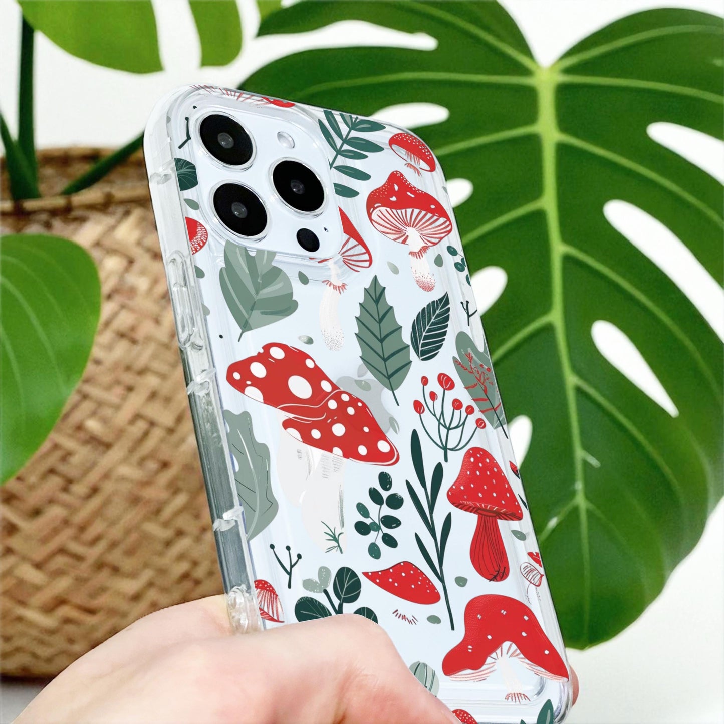 Red Mushroom Clear Phone Case for iPhone 17 16 15 14 13 12 11 11 Pro Max Mini 7 8 XR XS X Shockproof Silicone Phone Cover Custom Name