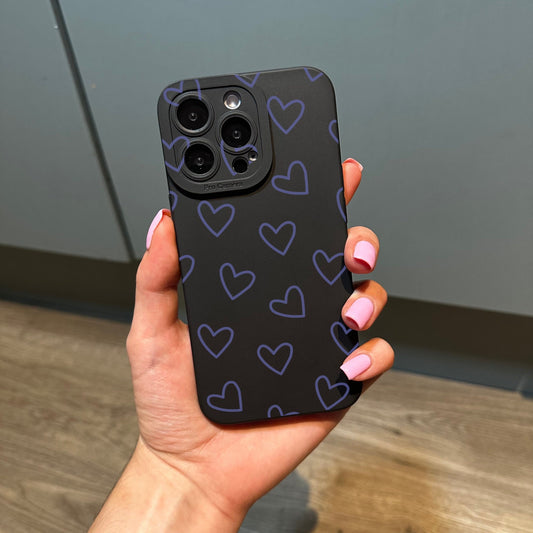 Love Heart Phone Case with Purple Hearts for iPhone 17 16 15 14 13 12 11 11 Pro Max Mini 7 8 XR XS X Shockproof Phone Cover Customised Name