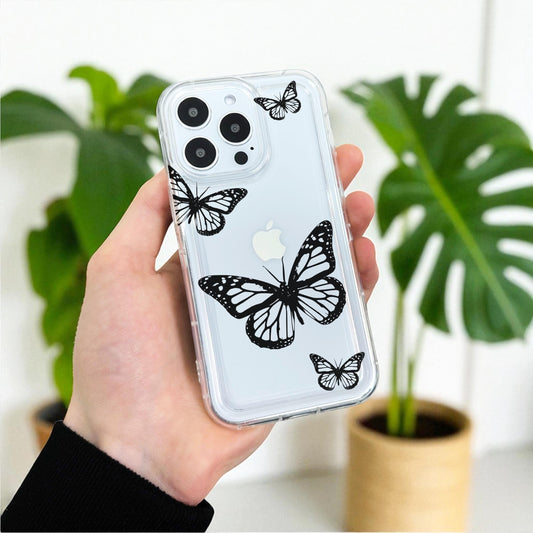 Clear Butterfly Print Phone Case for iPhone 17 16 15 14 13 12 11 11 Pro Max Mini 7 8 XR XS X Shockproof Slim Phone Cover Customised Name