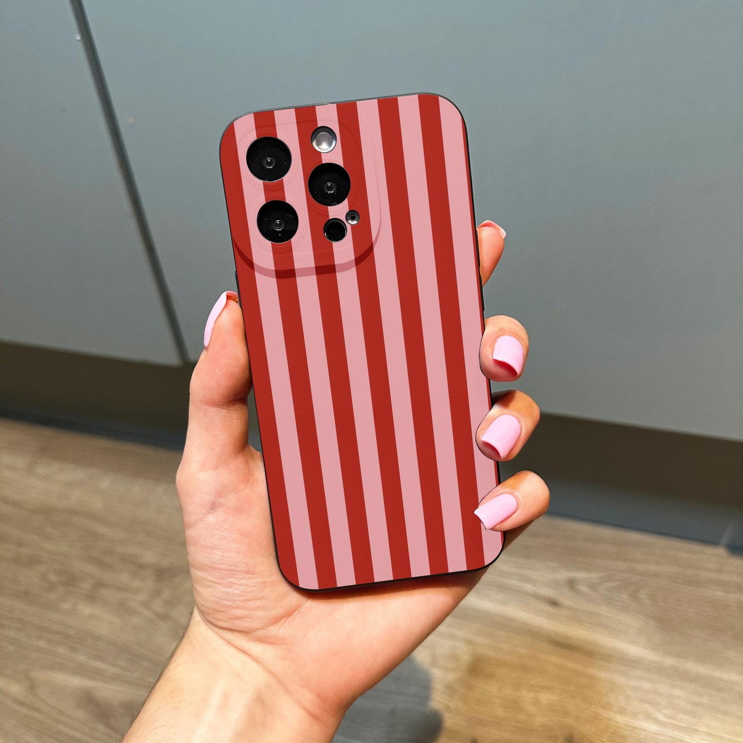 Pink Striped Print Pattern Phone Case for iPhone 17 16 15 14 13 12 11 11 Pro Max Mini 7 8 XR XS X Shockproof Phone Cover Custom Name