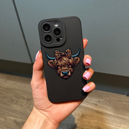 Cartoon Cow Black Phone Case for iPhone 17 16 15 14 13 12 11 11 Pro Max Mini 7 8 XR XS X Shockproof Phone Cover Customised Name and Animal