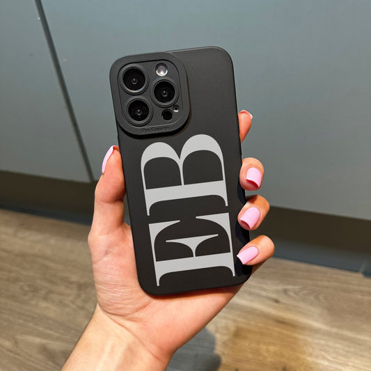 Personalised Large Initial Black Phone Case for iPhone 17 16 15 14 13 12 11 11 Pro Max Mini 7 8 XR XS X Shockproof Phone Cover Monogram Case