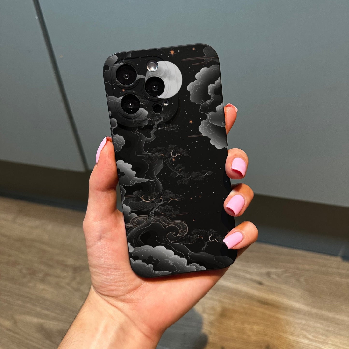 Black Night Cloud Phone Case for iPhone 17 16 15 14 13 12 11 11 Pro Max Mini 7 8 XR XS X Shockproof Phone Cover with Customised Name