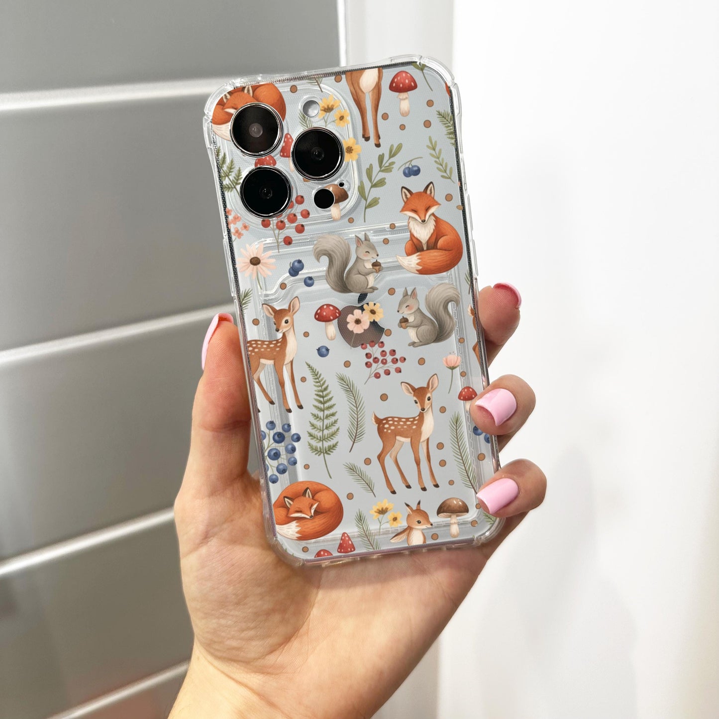 Fox Squirrel Deer Animal Card Holder Phone Case for iPhone 17 16 15 14 13 12 11 11 Pro Max Mini 7 8 XR XS X Wallet Shockproof Phone Cover