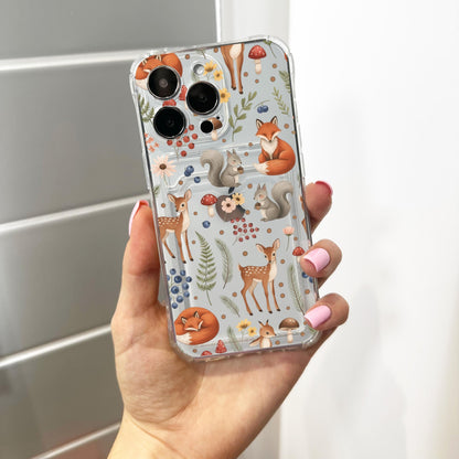 Fox Squirrel Deer Animal Card Holder Phone Case for iPhone 17 16 15 14 13 12 11 11 Pro Max Mini 7 8 XR XS X Wallet Shockproof Phone Cover