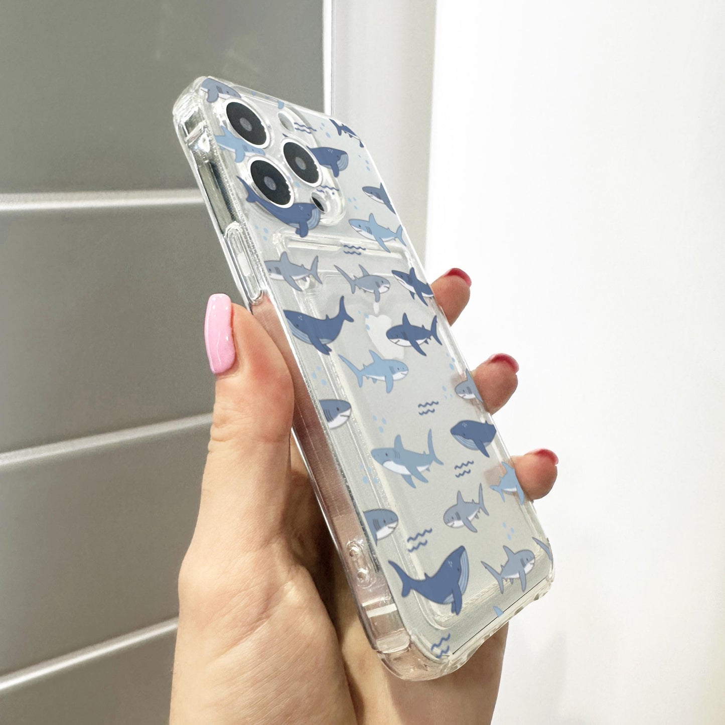 Whale Shark Card Holder Phone Case for iPhone 17 16 15 14 13 12 11 11 Pro Max Mini 7 8 XR XS X Wallet Shockproof Phone Cover Customised Name