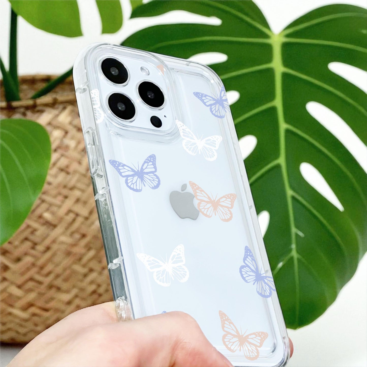 Pastel Cute Butterfly Clear Phone Case for iPhone 15 14 13 12 11 11 Pro Max Mini 7 8 XR XS X Shockproof Slim Phone Cover with Custom Name