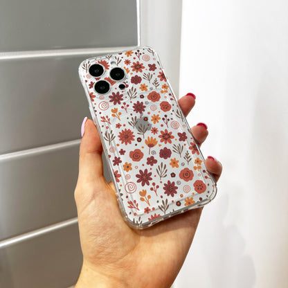 Earthy Warm Floral Card Holder Phone Case for iPhone 17 16 15 14 13 12 11 11 Pro Max Mini 7 8 XR XS X Wallet Shockproof Phone Cover