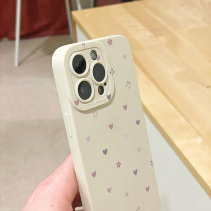 Pastel Heart Flower Pattern Beige Phone Case for iPhone 17 16 15 14 13 12 11 11 Pro Max Mini 7 XR X Shockproof Phone Cover Personalised Name