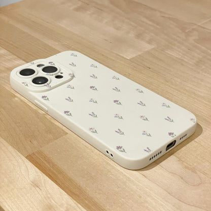 Micro Floral Lavender Beige Phone Case for iPhone 17 16 15 14 13 12 11 11 Pro Max Mini 7 8 XR XS X Shockproof Phone Cover with Custom Name