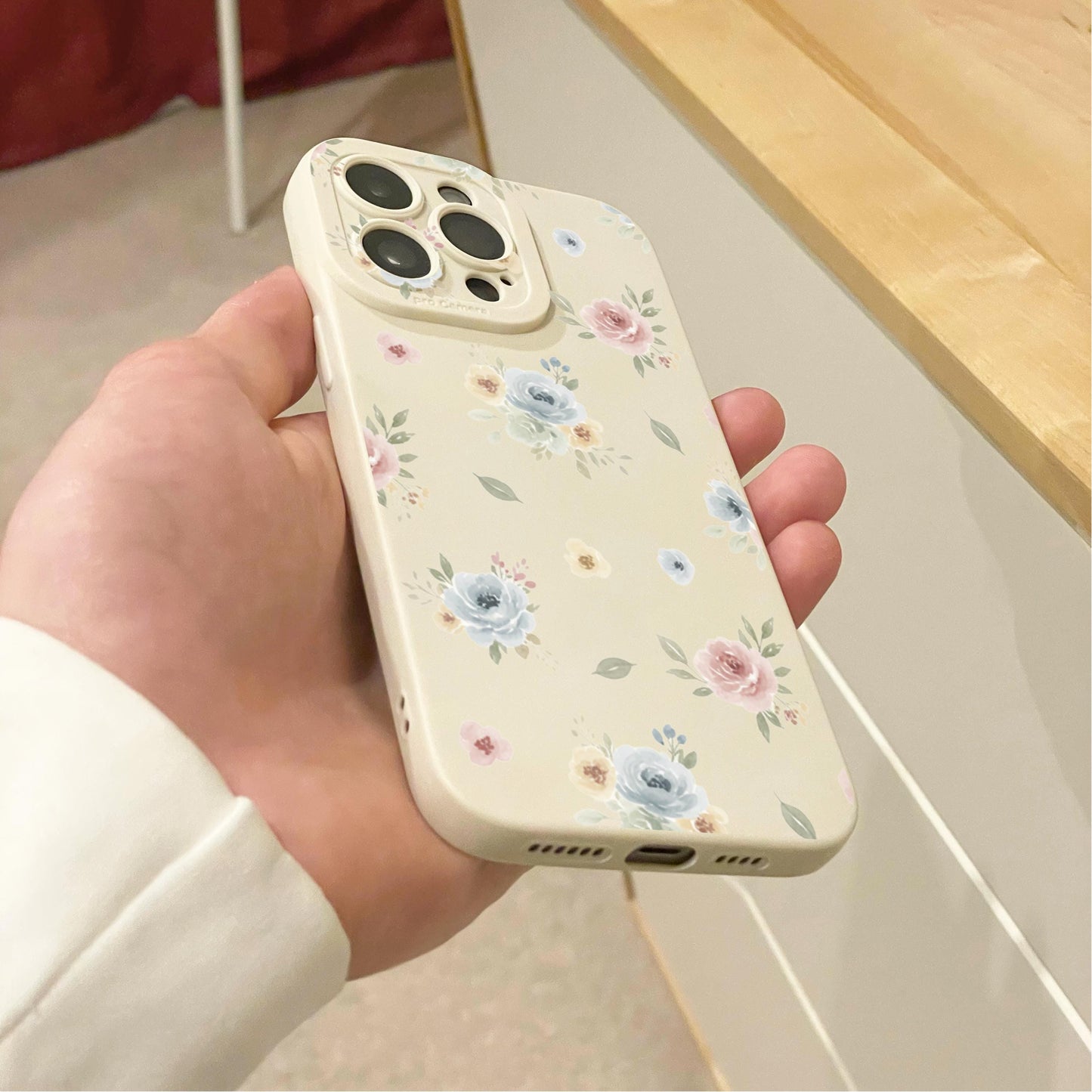 Pastel Floral Beige Phone Case for iPhone 17 16 15 14 13 12 11 11 Pro Max Mini 7 8 XR XS X Shockproof Phone Cover with Custom Name