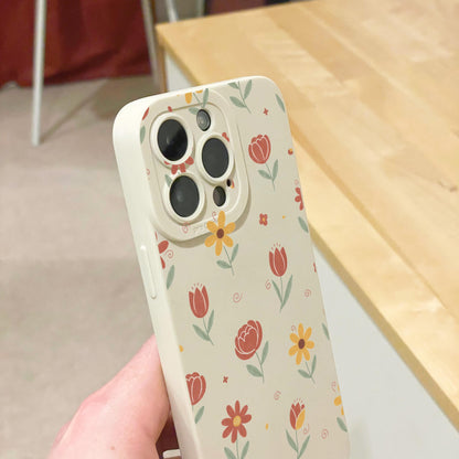 Cute Floral Beige Phone Case for iPhone 17 16 15 14 13 12 11 11 Pro Max Mini 7 8 XR XS X Shockproof Phone Cover with Custom Name