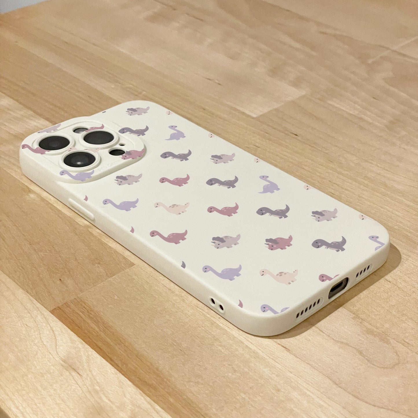 Pastel Dinosaur Pattern Beige Phone Case for iPhone 17 16 15 14 13 12 11 11 Pro Max Mini 7 8 XR XS X Shockproof Phone Cover with Custom Name