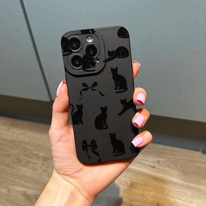 Cat Bow Black Phone Case for iPhone 17 16 15 14 13 12 11 11 Pro Max Mini 7 8 XR XS X Shockproof Phone Cover with Customised Name
