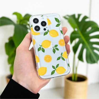 Lemon Fruit Pattern Clear Phone Case for iPhone 17 16 15 14 13 12 11 11 Pro Max Mini 7 8 XR Shockproof Silicone Phone Cover with Custom Name