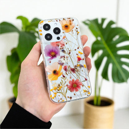 Pressed Flower Print Clear Phone Case for iPhone 17 16 15 14 13 12 11 11 Pro Max Mini 7 8 XR X Shockproof Silicone Phone Cover Custom Name