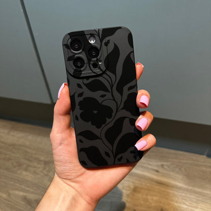 Black Floral Silhouette Print Phone Case for iPhone 17 16 15 14 13 12 11 11 Pro Max Mini 7 8 XR XS X Shockproof Phone Cover Customised Name