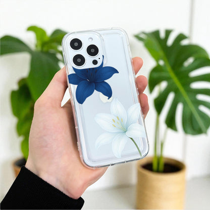 Floral Blue Lily Flower Pattern Clear Phone Case for iPhone 17 16 15 14 13 12 11 11 Pro Max Mini 7 8 XR XS X Shockproof Cover
