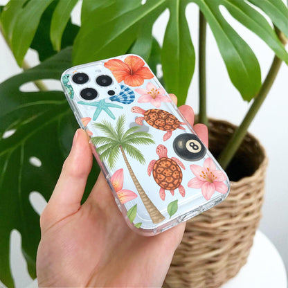 Summer Turtle Shell Hibiscus Flower Clear Phone Case for iPhone 17 16 15 14 13 12 11 11 Pro Max Mini 7 8 XR X Shockproof Cover Custom Name