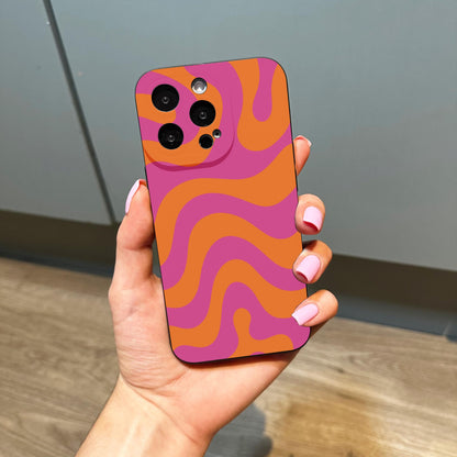 Wavy Abstract Groovy Pink Orange Pattern Phone Case for iPhone 17 16 15 14 13 12 11 11 Pro Max Mini 7 8 XR XS X Shockproof Phone Cover
