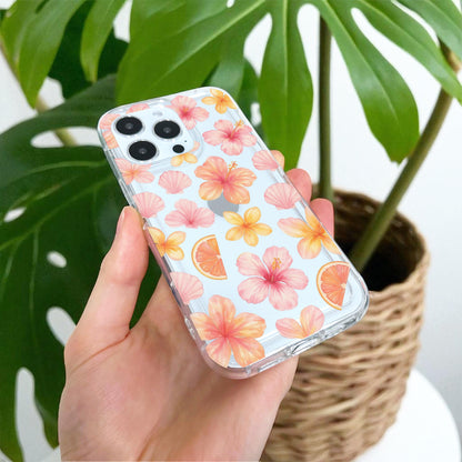 Hibiscus Flower Seashell Citrus Fruit Clear Phone Case for iPhone 17 16 15 14 13 12 11 11 Pro Max Mini 7 8 XR XS X Wallet Shockproof Cover