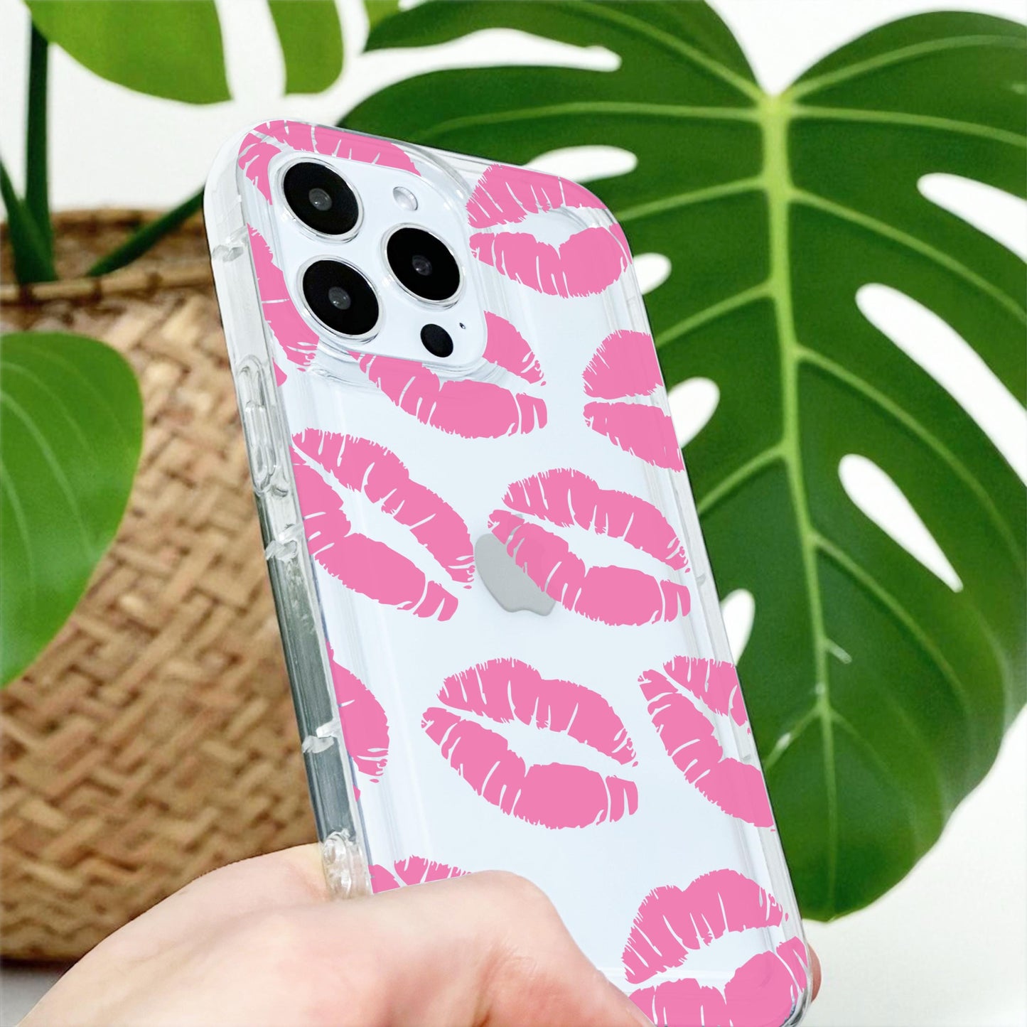 Pink Lips Kiss Phone Case for iPhone 17 16 15 14 13 12 11 11 Pro Max Mini 7 8 XR XS X Shockproof Silicone Phone Cover With Personalised Name