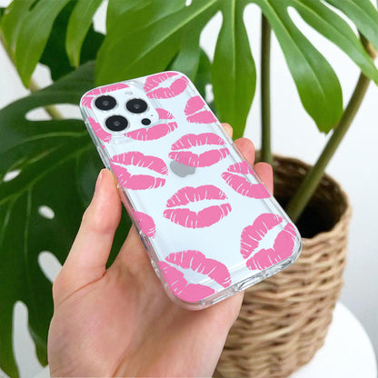 Pink Lips Kiss Phone Case for iPhone 17 16 15 14 13 12 11 11 Pro Max Mini 7 8 XR XS X Shockproof Silicone Phone Cover With Personalised Name