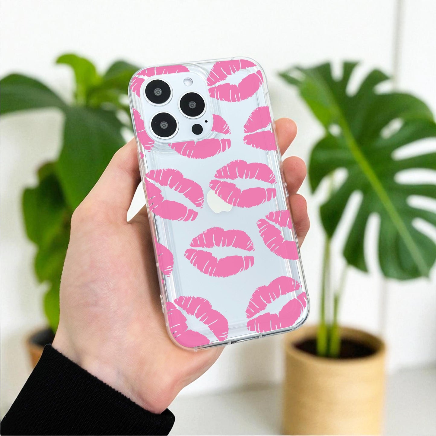 Pink Lips Kiss Phone Case for iPhone 17 16 15 14 13 12 11 11 Pro Max Mini 7 8 XR XS X Shockproof Silicone Phone Cover With Personalised Name