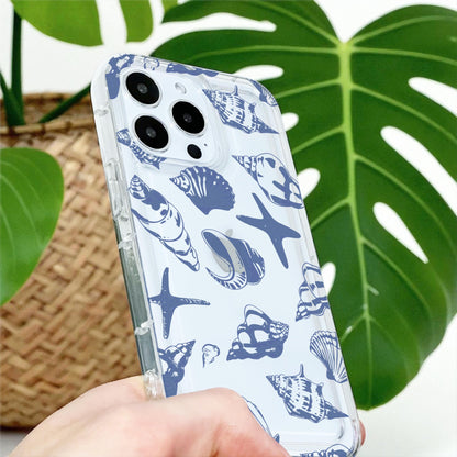 Blue Seashell Ocean Clear Phone Case for iPhone 17 16 15 14 13 12 11 11 Pro Max Mini 7 8 XR XS X Shockproof Phone Cover with Custom Name