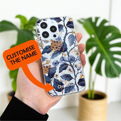 Floral Leaf Pattern Clear Phone Case for iPhone 17 16 15 14 13 12 11 11 Pro Max Mini 7 8 XR XS Shockproof Silicone Phone Cover Custom Name