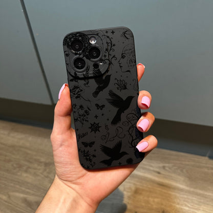 Black Crow Butterfly Rose Print Phone Case for iPhone 17 16 15 14 13 12 11 11 Pro Max Mini 7 8 XR XS X Shockproof Phone Cover Custom Name