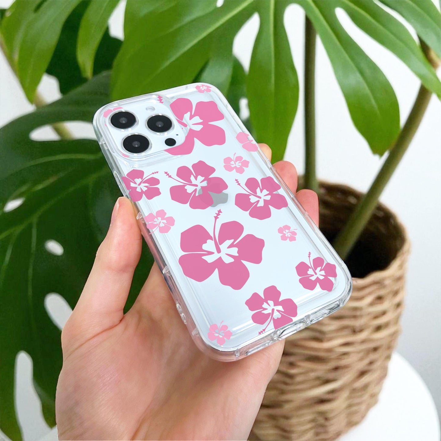 Pink Pressed Flower Clear Phone Case for iPhone 17 16 15 14 13 12 11 11 Pro Max Mini 7 8 XR XS X Shockproof Phone Cover with Custom Name