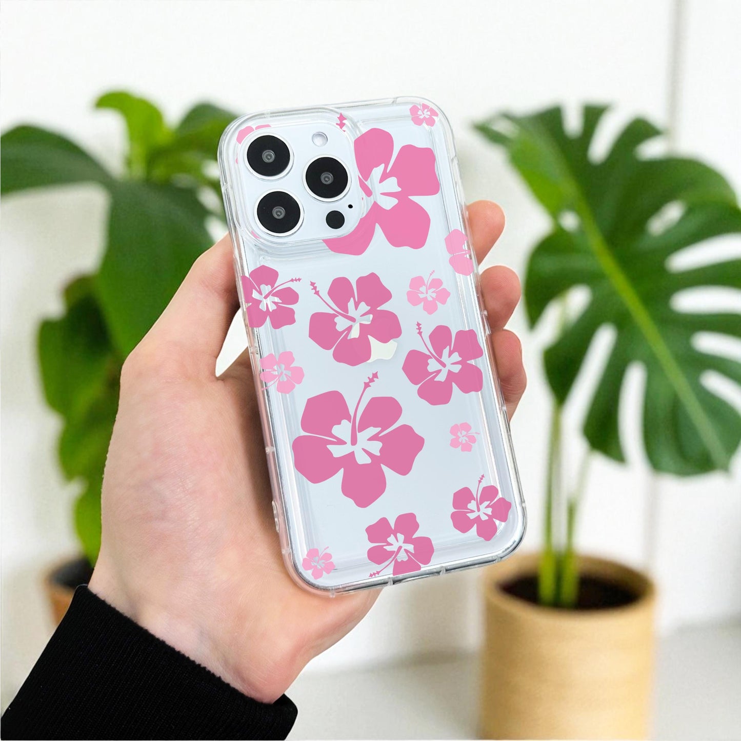Pink Pressed Flower Clear Phone Case for iPhone 17 16 15 14 13 12 11 11 Pro Max Mini 7 8 XR XS X Shockproof Phone Cover with Custom Name