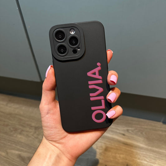 Personalised Name Black Phone Case with Modern Name for iPhone 17 16 15 14 13 12 11 11 Pro Max Mini 7 8 XR XS X Shockproof Cover Customised