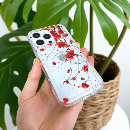 Red Blossom Floral Clear Phone Case for iPhone 17 16 15 14 13 12 11 11 Pro Max Mini 7 8 XR XS X Shockproof Silicone Phone Cover Custom Name