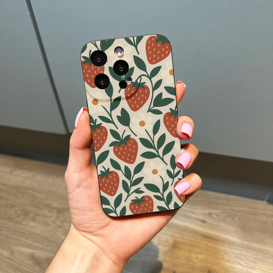 Retro Abstract Floral Strawberry Phone Case for iPhone 17 16 15 14 13 12 11 11 Pro Max Mini 7 8 XR XS X Shockproof Phone Cover Custom Name