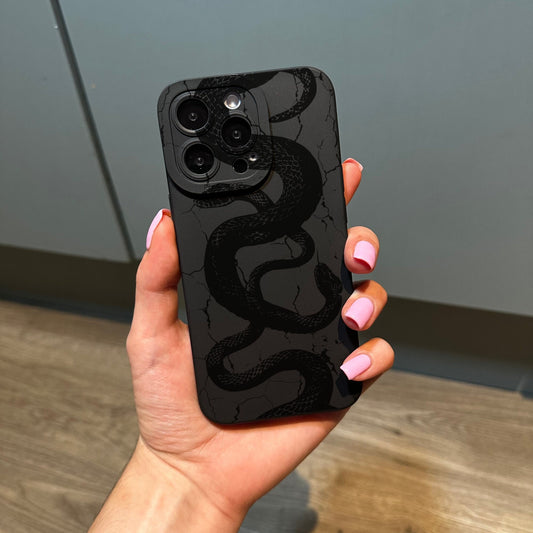 Black Snake Print Phone Case for iPhone 17 16 15 14 13 12 11 11 Pro Max Mini 7 8 XR XS X Shockproof Phone Cover with Customised Name