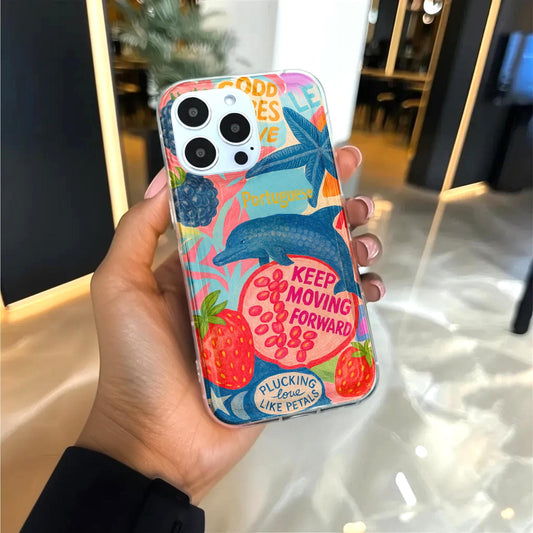 Vibrant Collage Colourful Fruits Dolphin Clear Phone Case for iPhone 17 16 15 14 13 12 11 11 Pro Max Mini 7 8 XR X Wallet Shockproof Cover